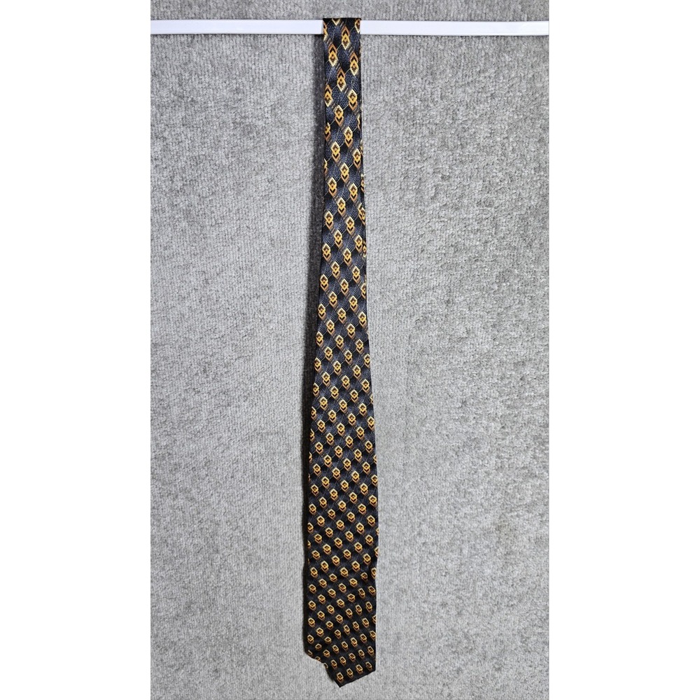 ERMENEGILDO ZEGNA Silk 3D Geometric Tie Made in Italy Black Blue Yellow Brown‎